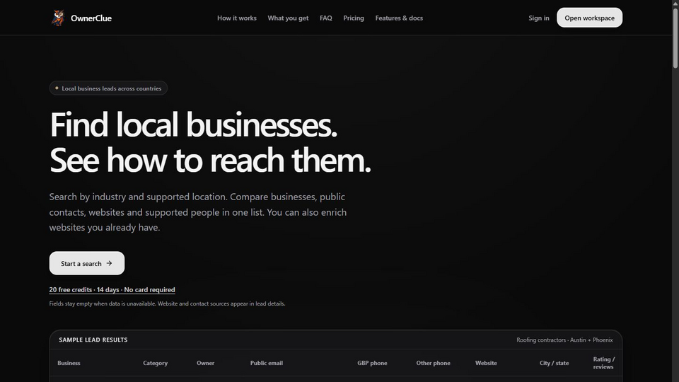 Screenshot of OwnerClue