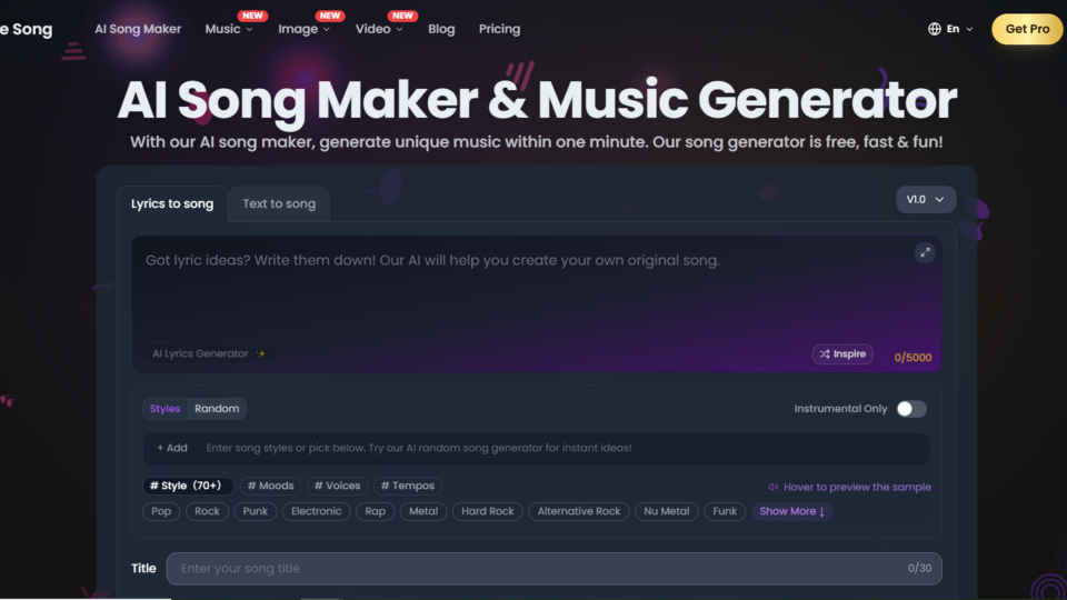 Screenshot of AIMakeSong