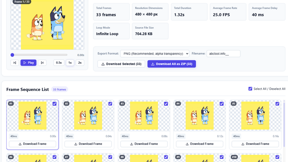 Screenshot of GIF Frame Downloader