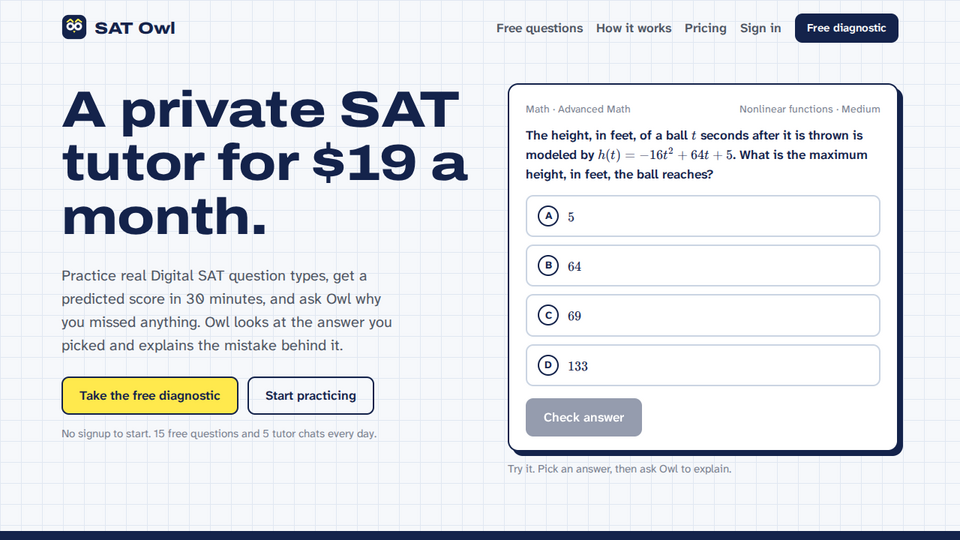 Screenshot of SAT Owl