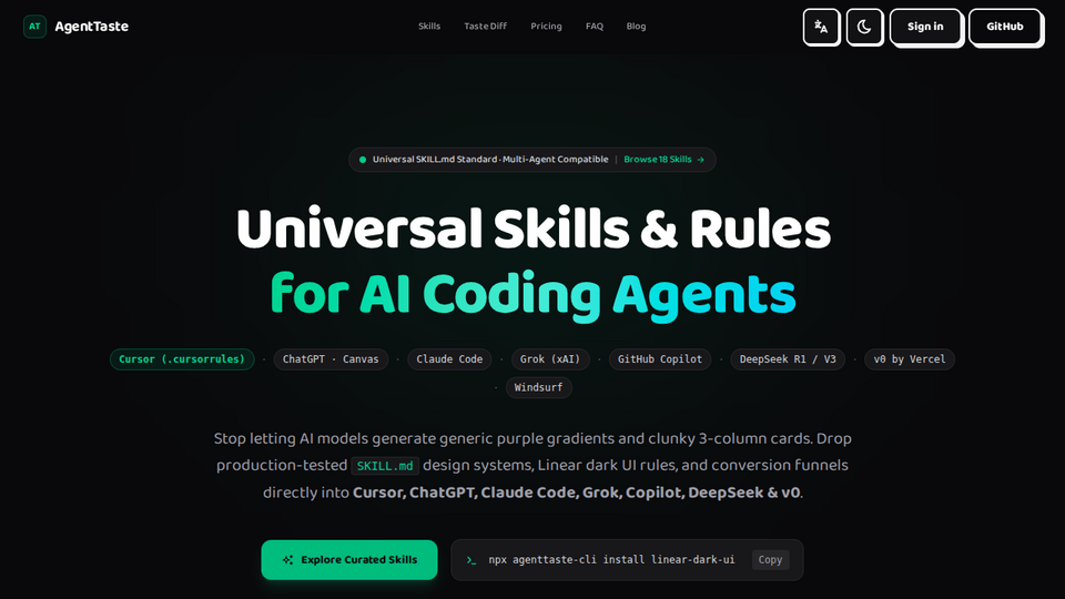 Screenshot of AgentTaste
