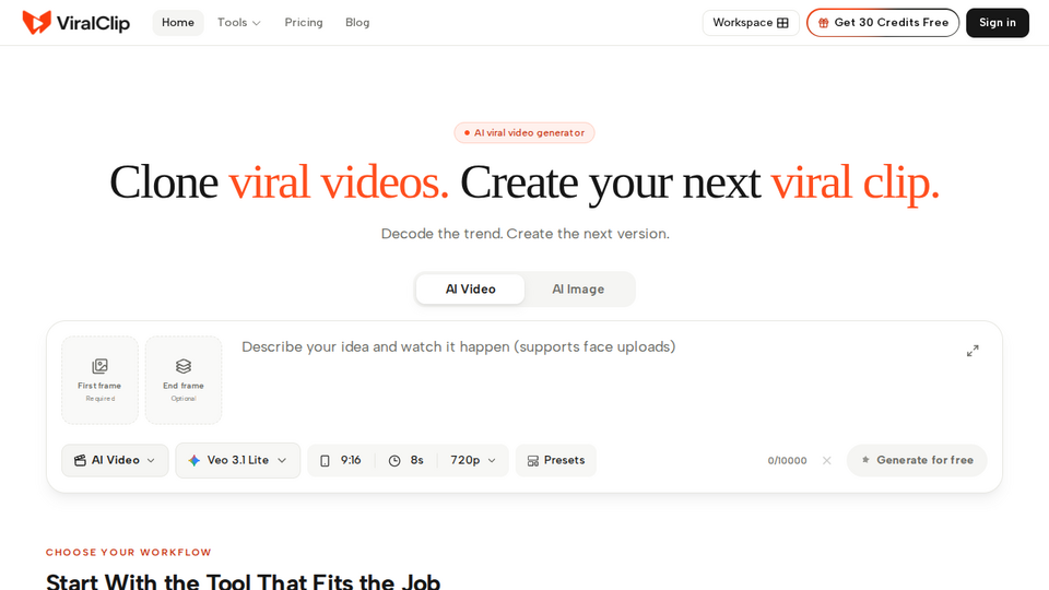 Screenshot of ViralClip