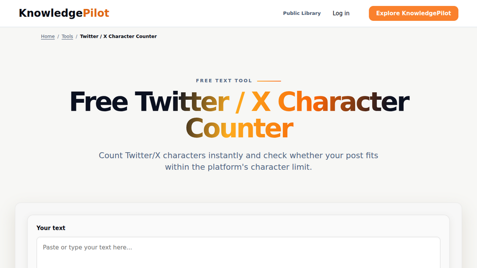 Screenshot of X character counter