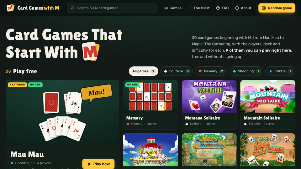Screenshot of Card Games with M