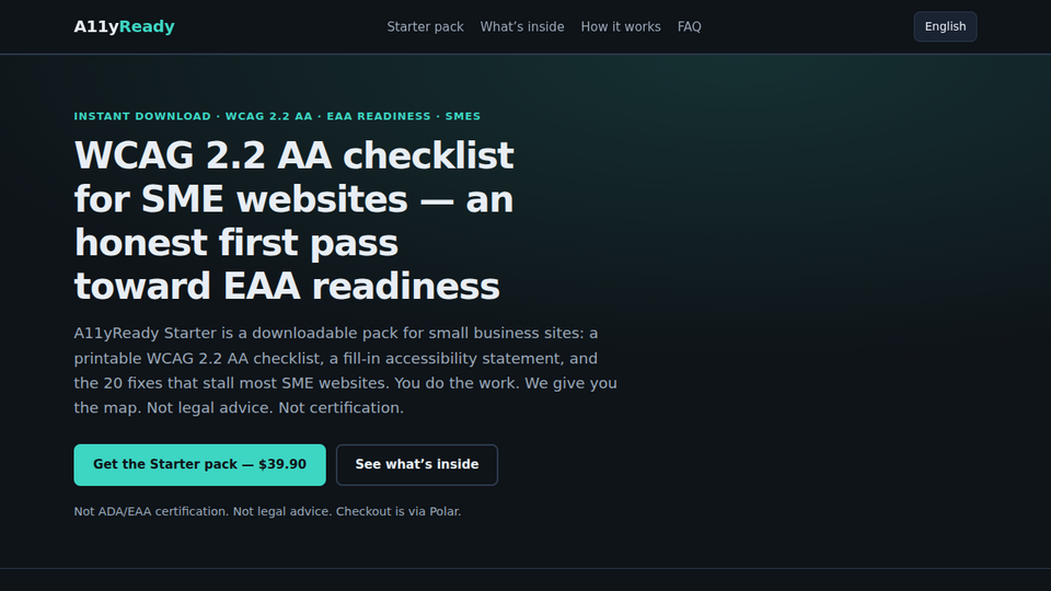 Screenshot of A11yReady Starter