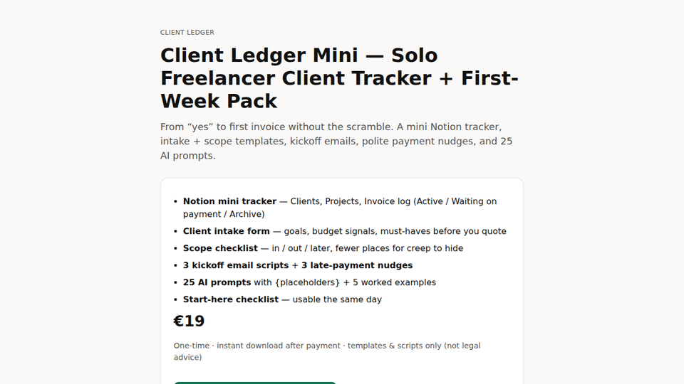 Screenshot of Client Ledger Mini