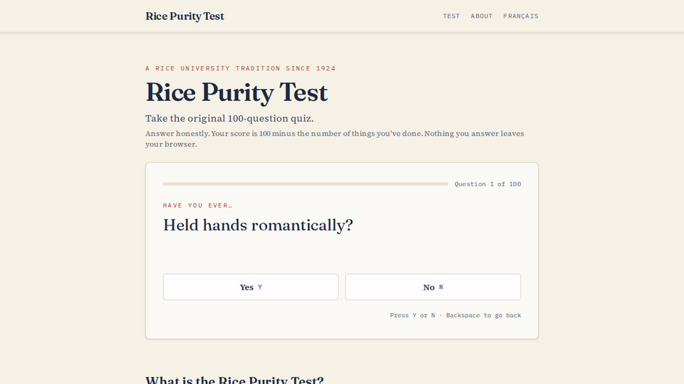 Screenshot of Rice Purity Test