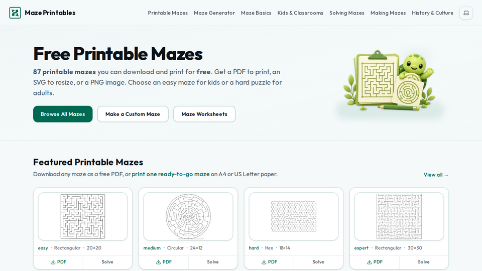 Screenshot of Maze Printables