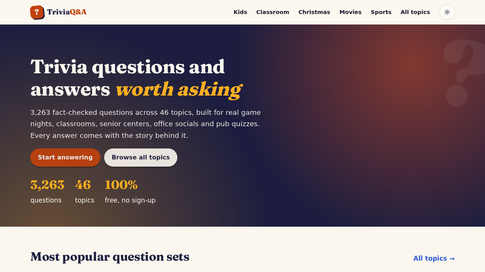 Screenshot of Trivia Questions Answers