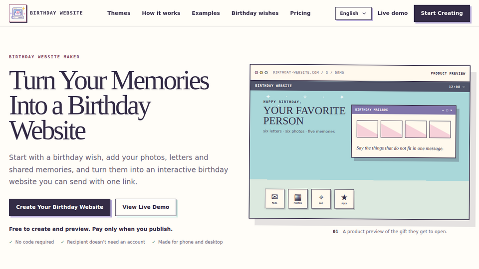 Screenshot of Birthday Website