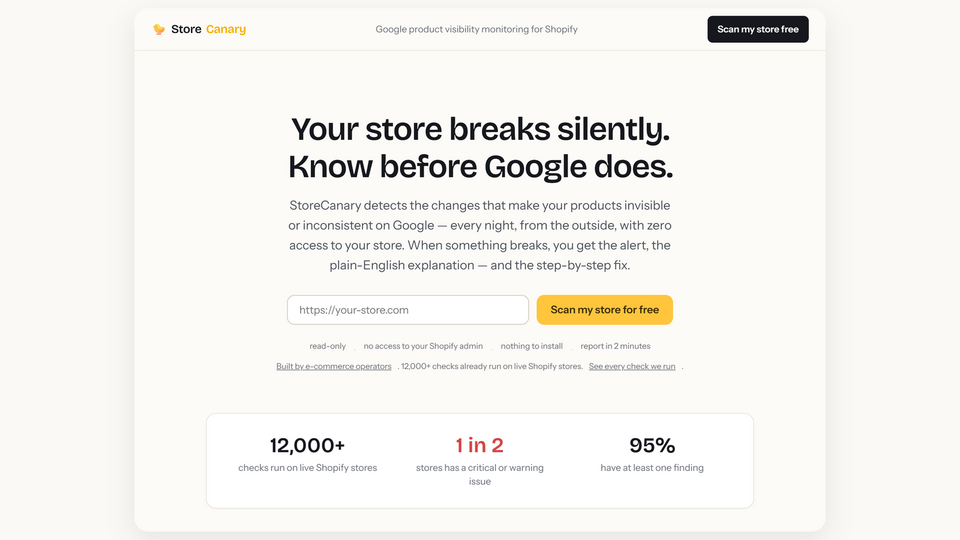 Screenshot of StoreCanary