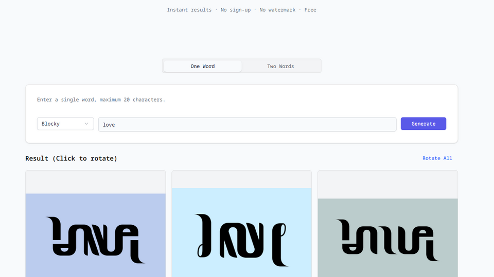 Screenshot of Ambigram Generator