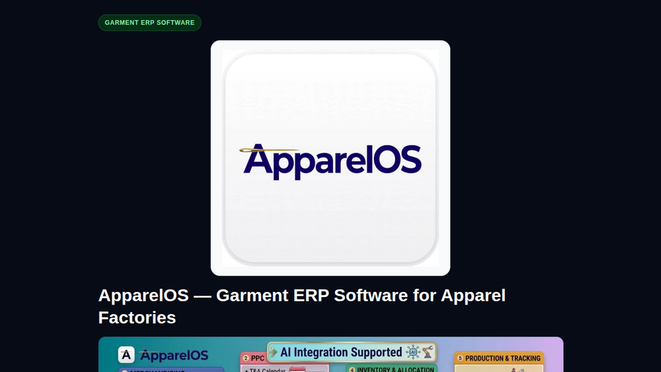 Screenshot of ApparelOS - Garment ERP