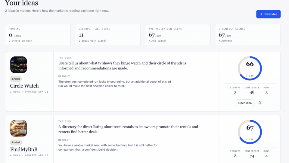 Screenshot of Idea Launch