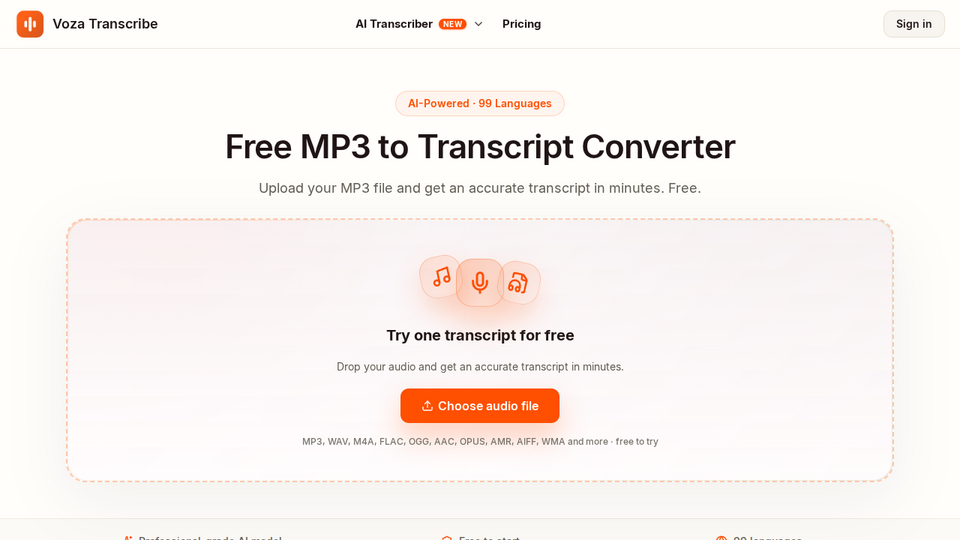 Screenshot of Voza Transcribe