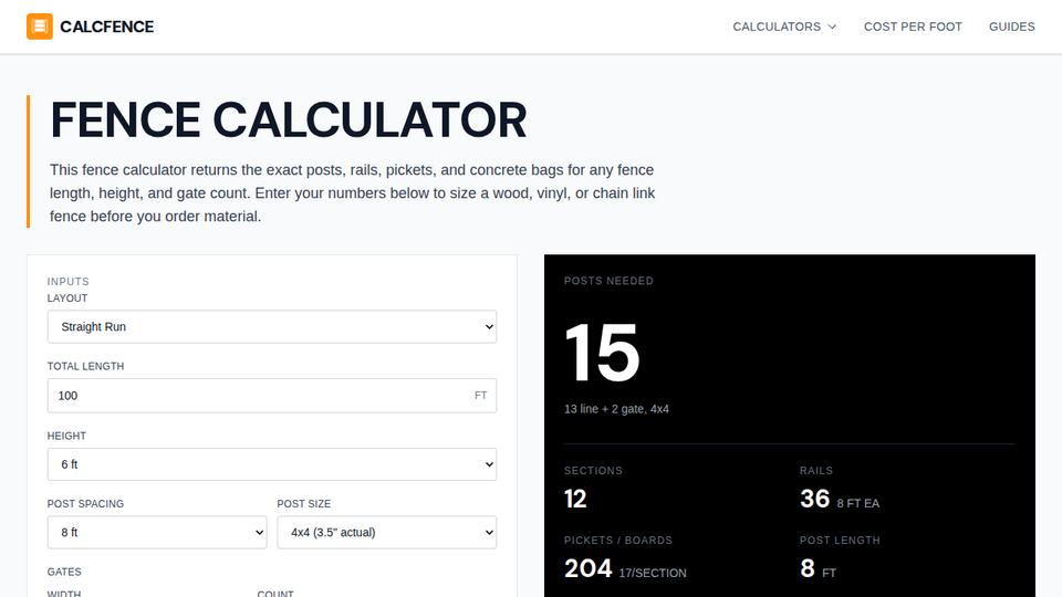 Screenshot of CalcFence