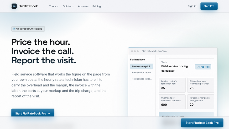 Screenshot of FlatRateBook