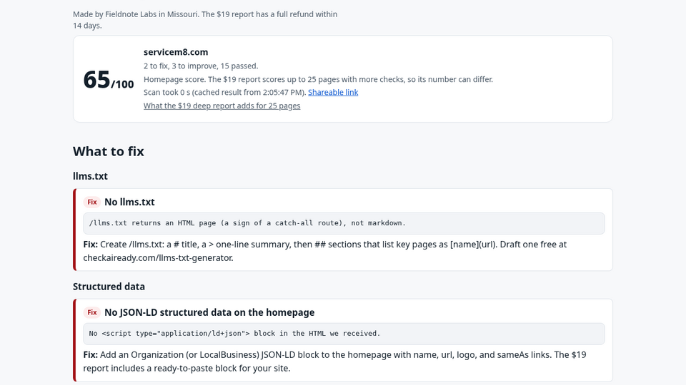 Screenshot of AI Ready Check