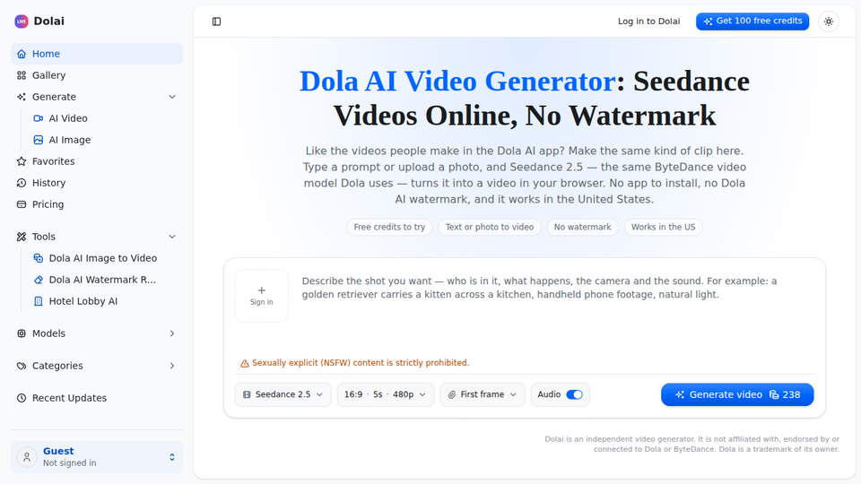Screenshot of Dola AI