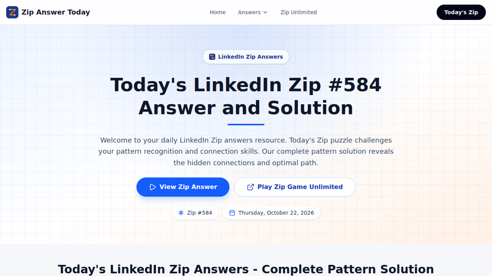 Screenshot of Zip Answer Today
