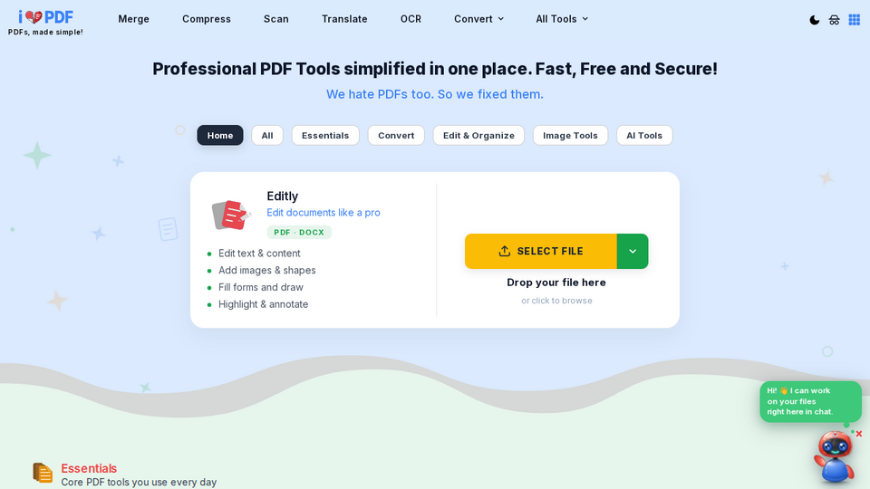 Screenshot of iHatePDF.com