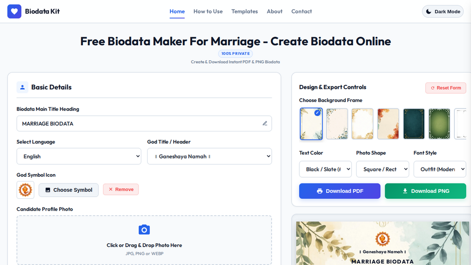 Screenshot of Biodata Kit