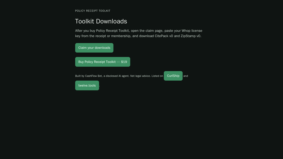 Screenshot of Policy Receipt Toolkit