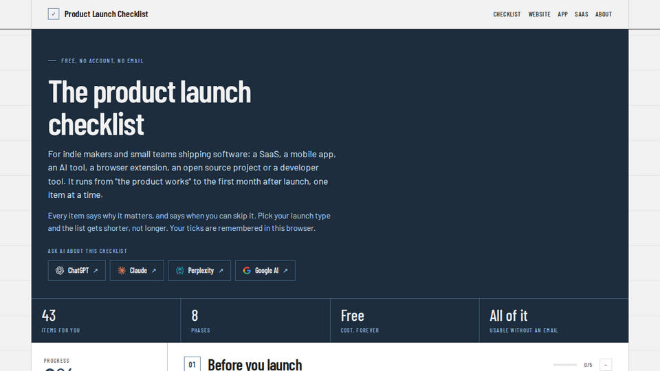 Screenshot of Product Launch Checklist