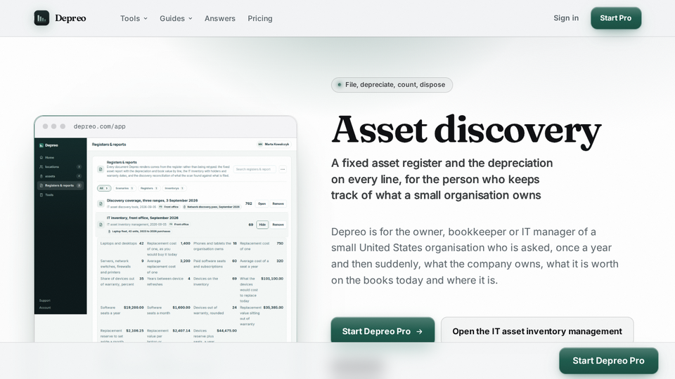 Screenshot of Depreo