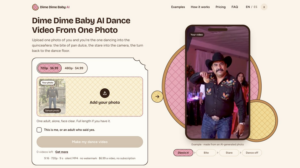 Screenshot of Dime Dime Baby AI