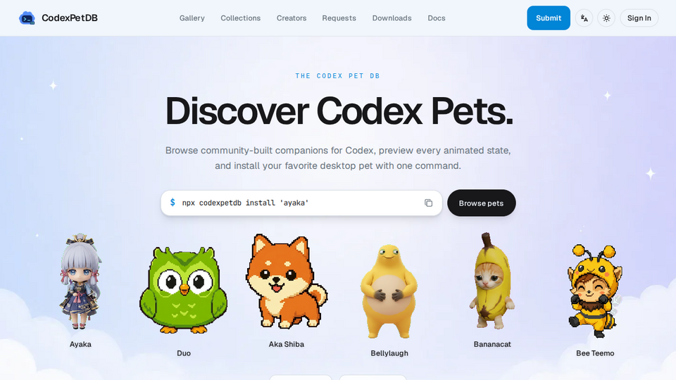 Screenshot of CodexPetDB