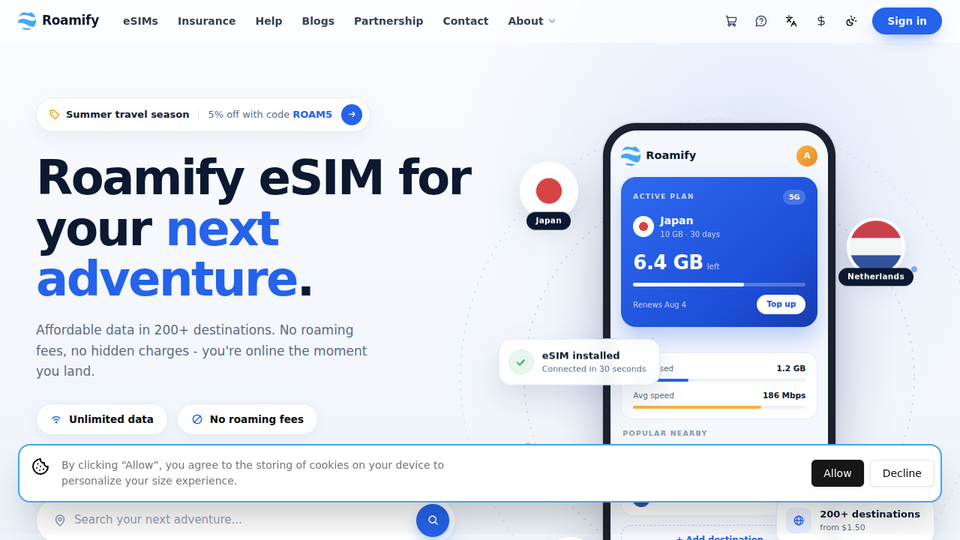 Screenshot of Roamify