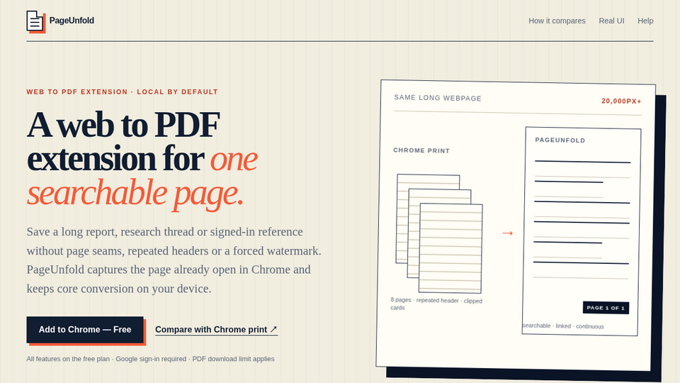 Screenshot of PageUnfold