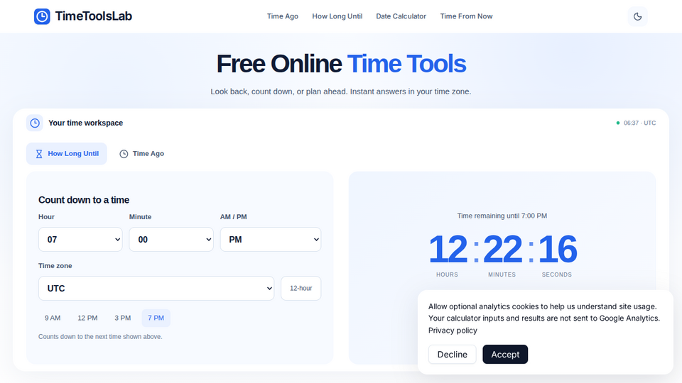 Screenshot of TimeToolsLab