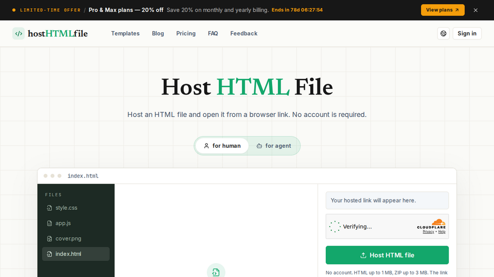 Screenshot of Host HTML File