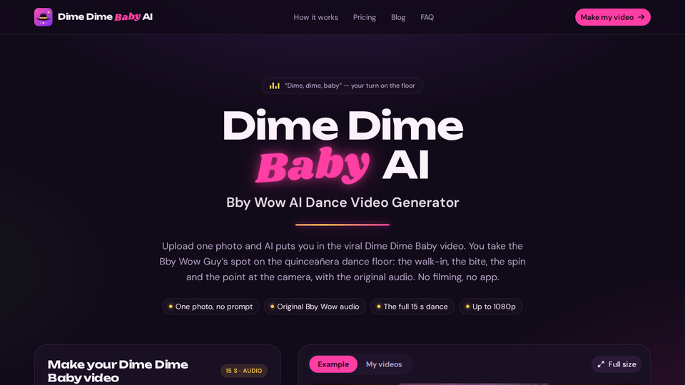 Screenshot of Dime Dime Baby AI