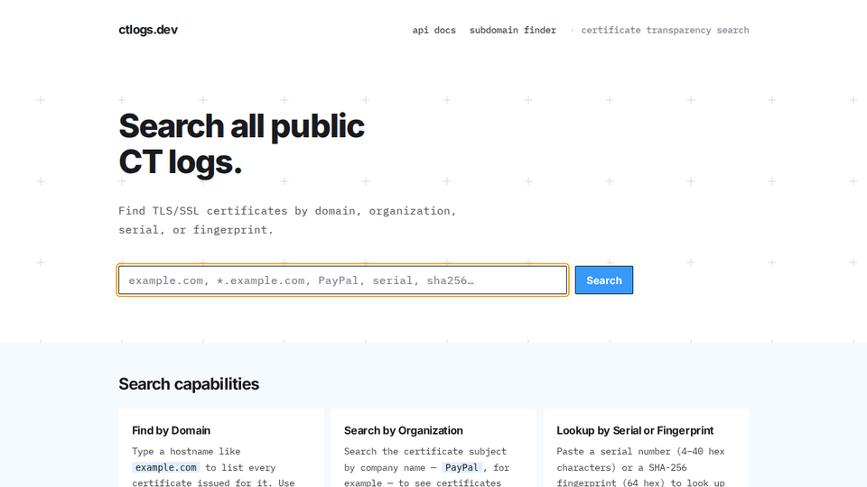 Screenshot of ctlogs.dev