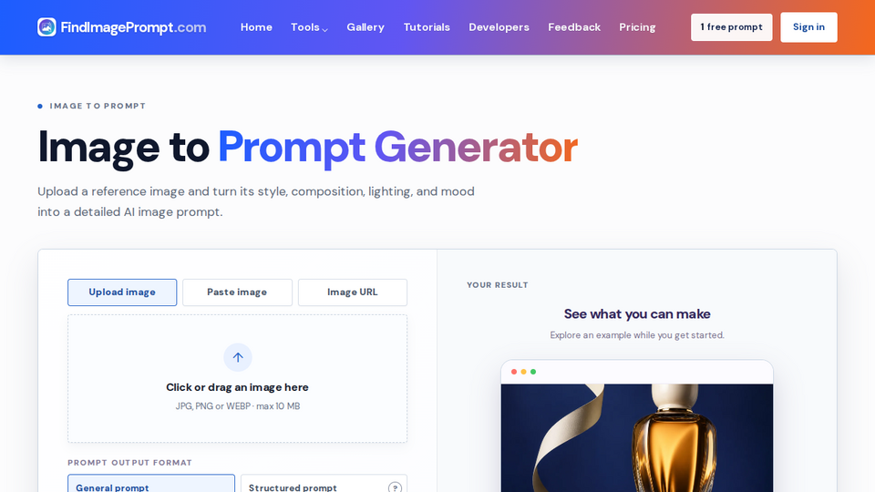 Screenshot of FindImagePrompt