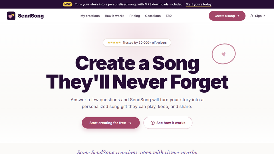 Screenshot of SendSong