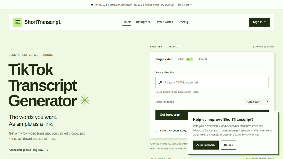 Screenshot of ShortTranscript