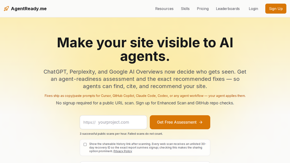 Screenshot of AgentReady.me