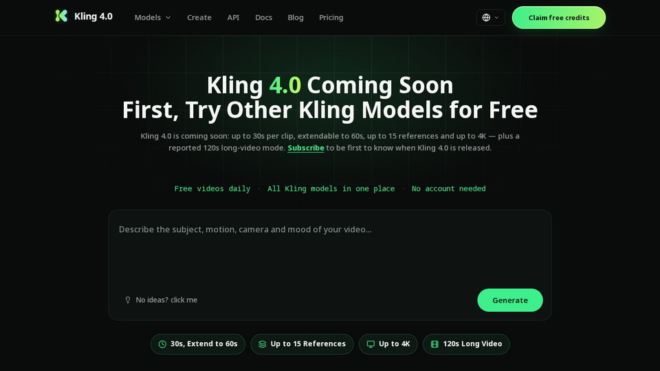 Screenshot of Kling 4 models