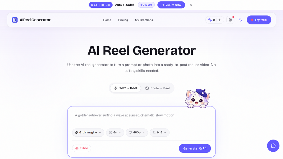 Screenshot of AIReelGenerator