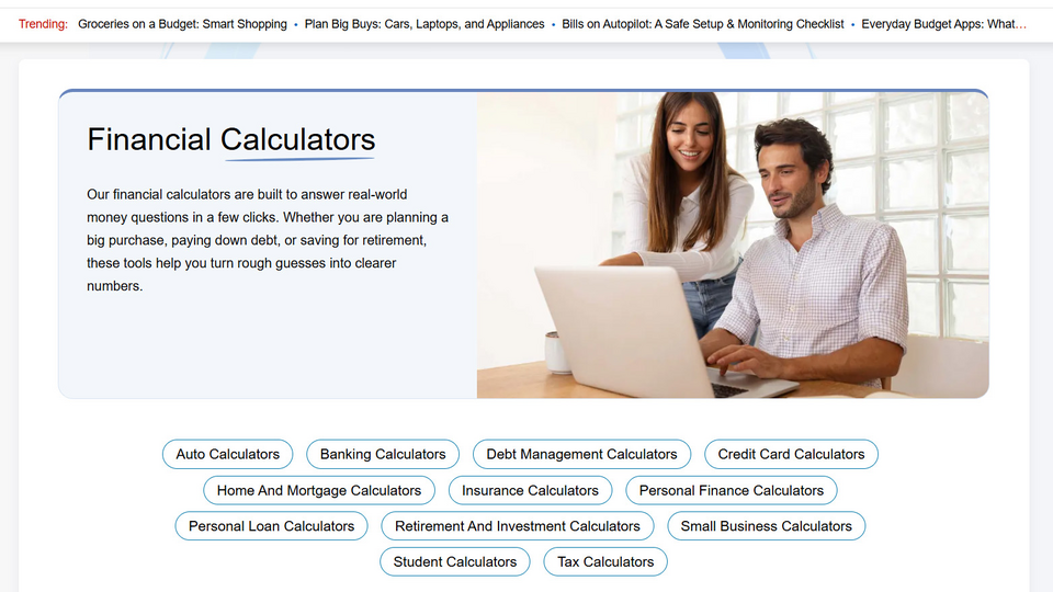 Screenshot of HonestCredit Calculators