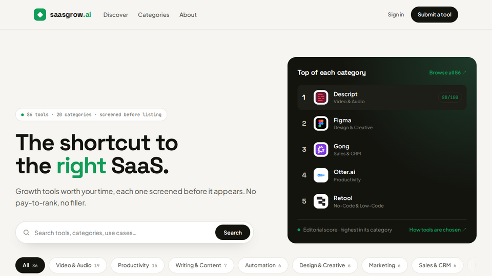 Screenshot of saasgrow.ai