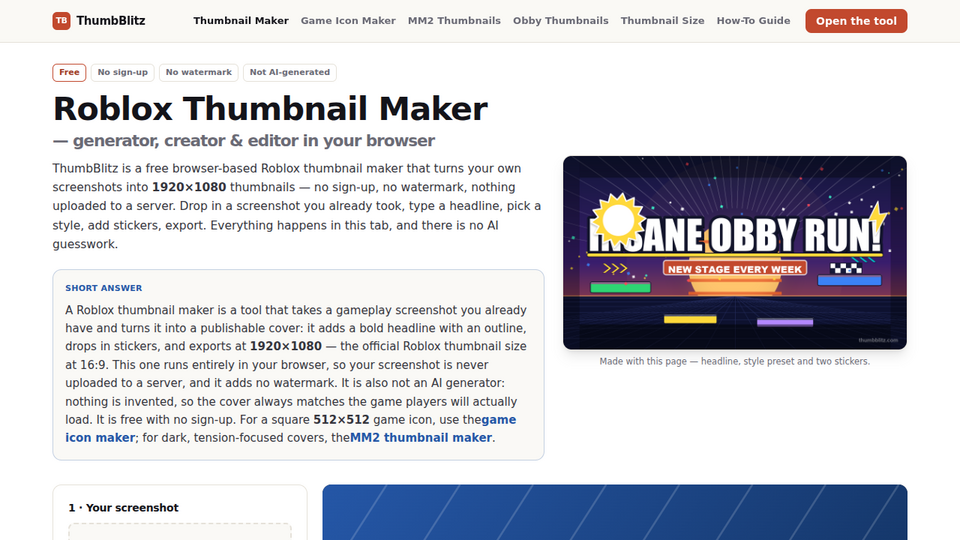 Screenshot of ThumbBlitz