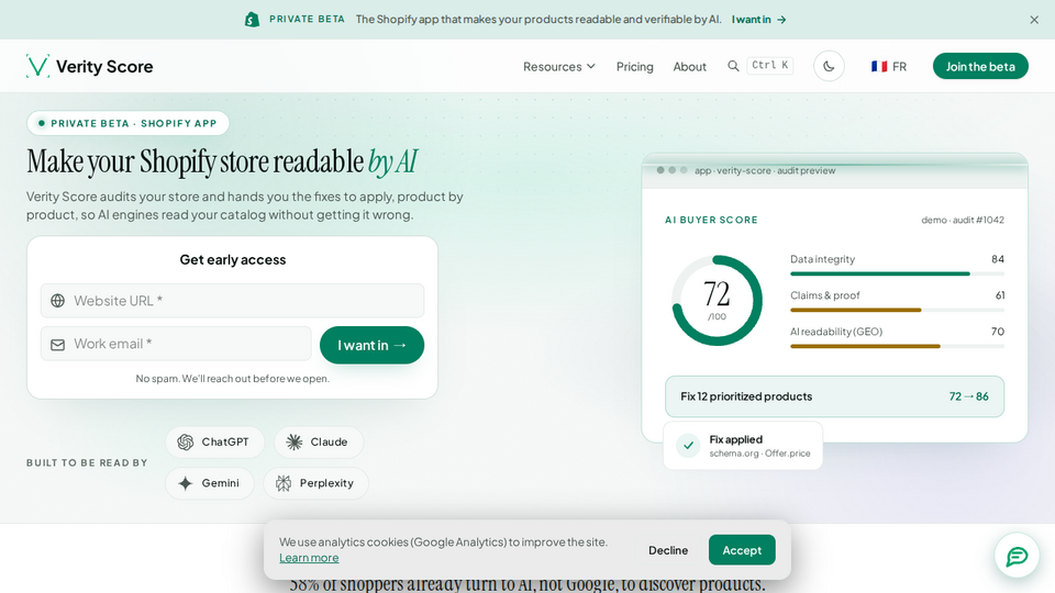 Screenshot of Verity Score