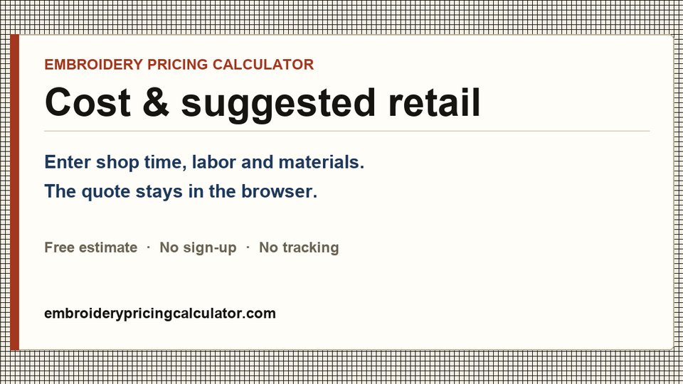 Screenshot of Embroidery Pricing Calcu