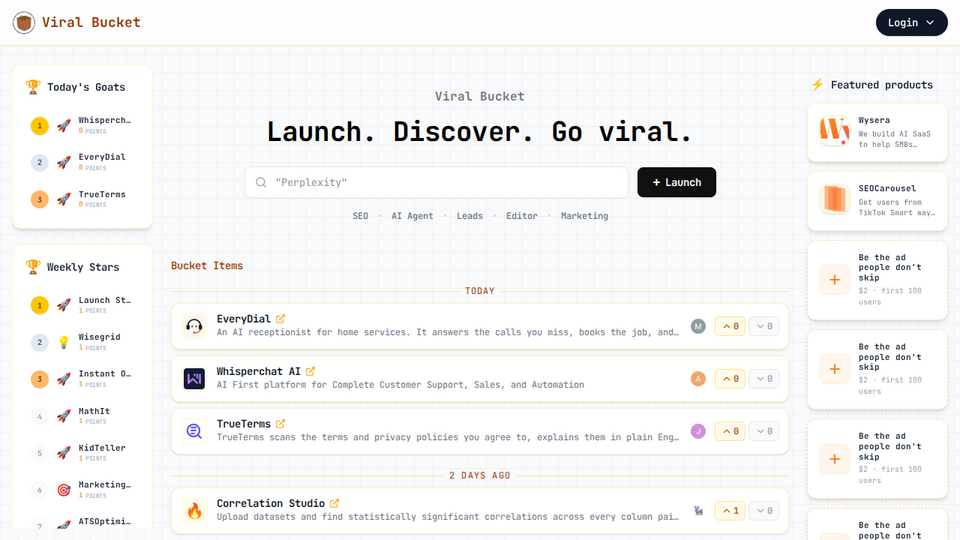 Screenshot of Viral Bucket
