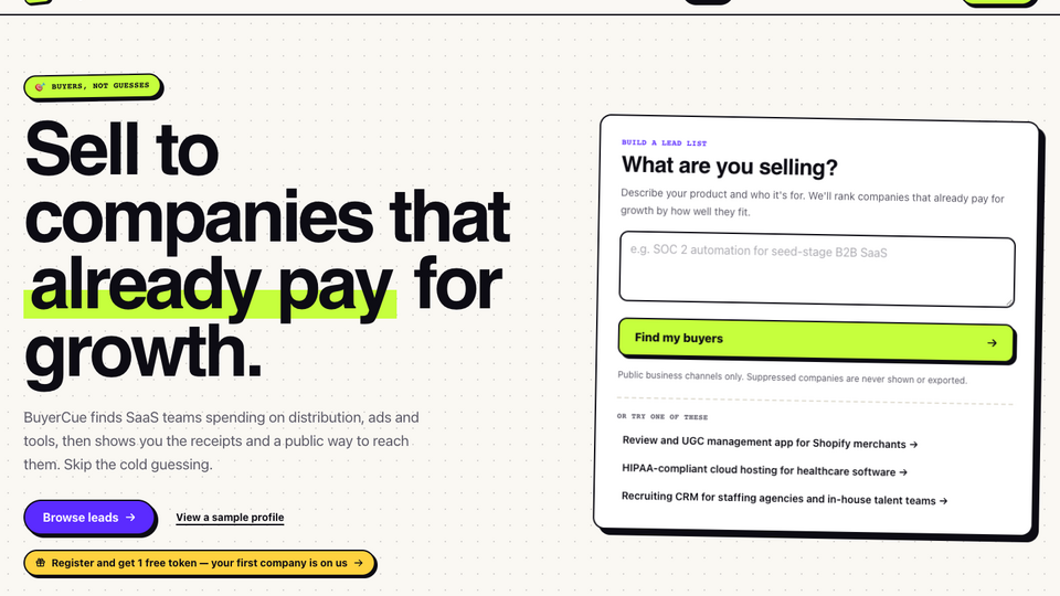 Screenshot of BuyerCue